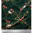 thumbnail image 1 of Soimoi Green Cotton Voile Fabric Floral & Franklin Gull Bird Printed Fabric 1 Yard 56 Inch Wide, 1 of 3