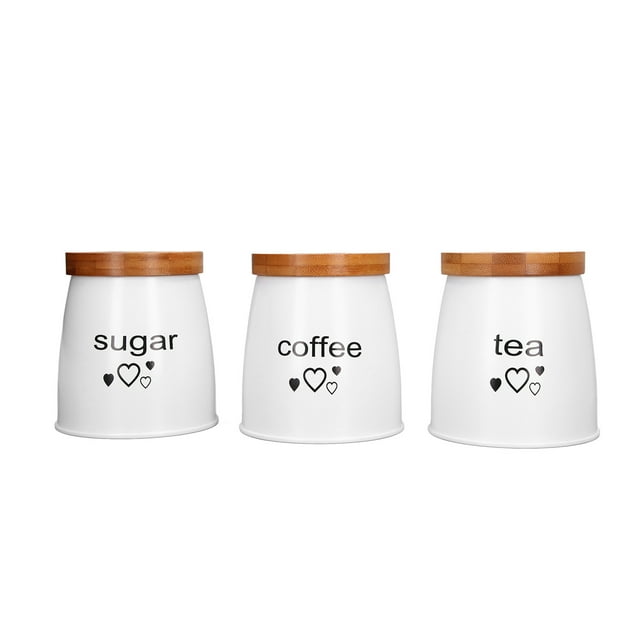 Juego de contenedores de azúcar para café, té, tapa de bambú, hierro duradero, fácil almacenamiento, buen sellado, botes de cocina para el hogar y la Oficina, 3 uds.