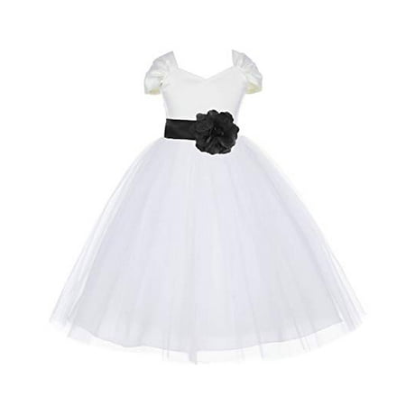 Ekidsbridal Ivory V-Shaped Neckline Short Sleeves Flower Girl Dress Communion Dress Baptism Dress Easter Summer Dresses Christening Dresses Holiday Dresses Special Occasion Dresses Formal Dresses