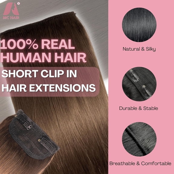WEIF-2 Pcs Short Hair Extensions, Real Hair Clip in Extensions Hair Human for Women 6 inch Chocolate Brown