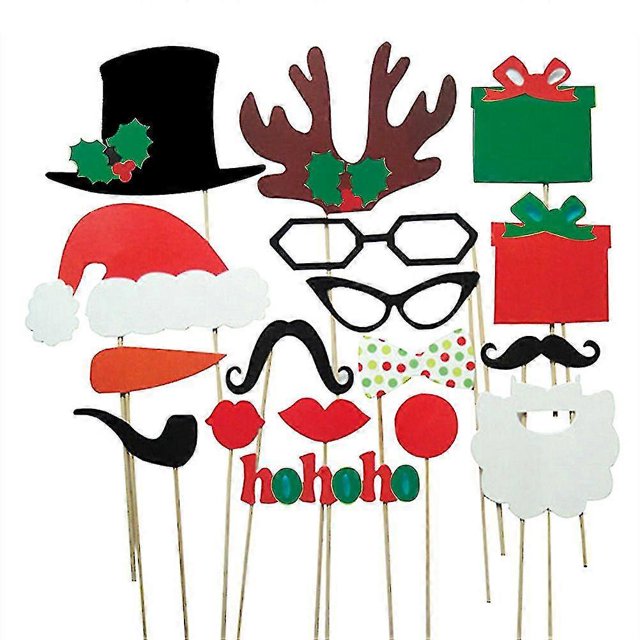 Juego de 17 piezas de Gafas divertidas de bricolaje con Bigote Labios rojos Cuerno de ciervo y gorro de Papá Noel shaofei