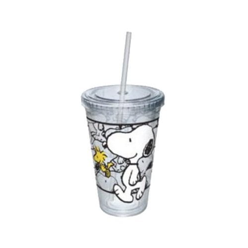 Plastic Mug Peanuts Walking Snoopy Cup w/Straw New 09772 Walmart