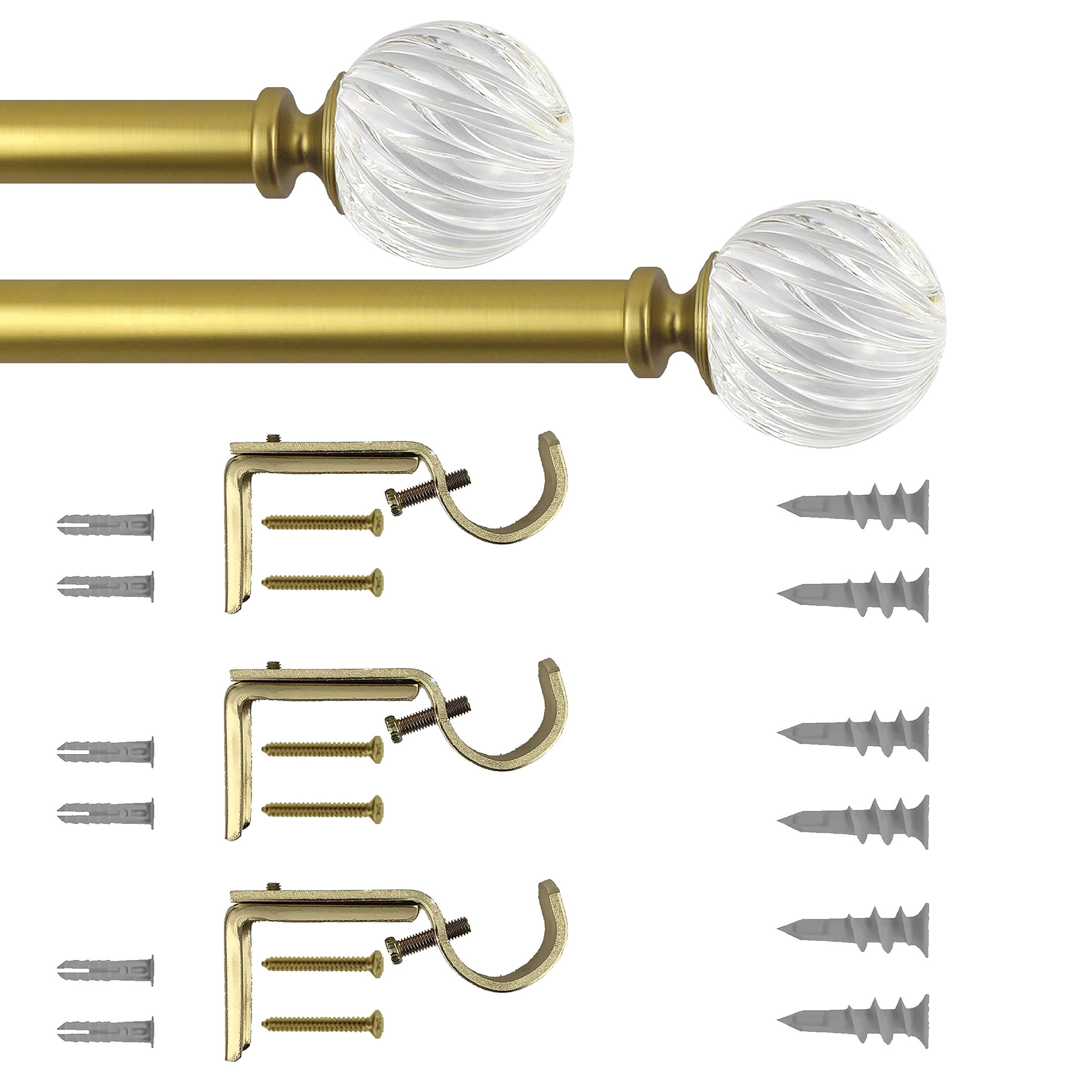 Better Homes & Gardens 1" Gold Twisted Clear Sphere Adjustable Single Curtain Rod, 42"-120"