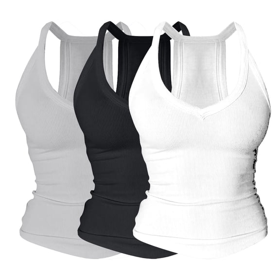 Miorin Women's Tank Top with Built in Bra 3 Pack Racerback Cami Going Out Basic Tee