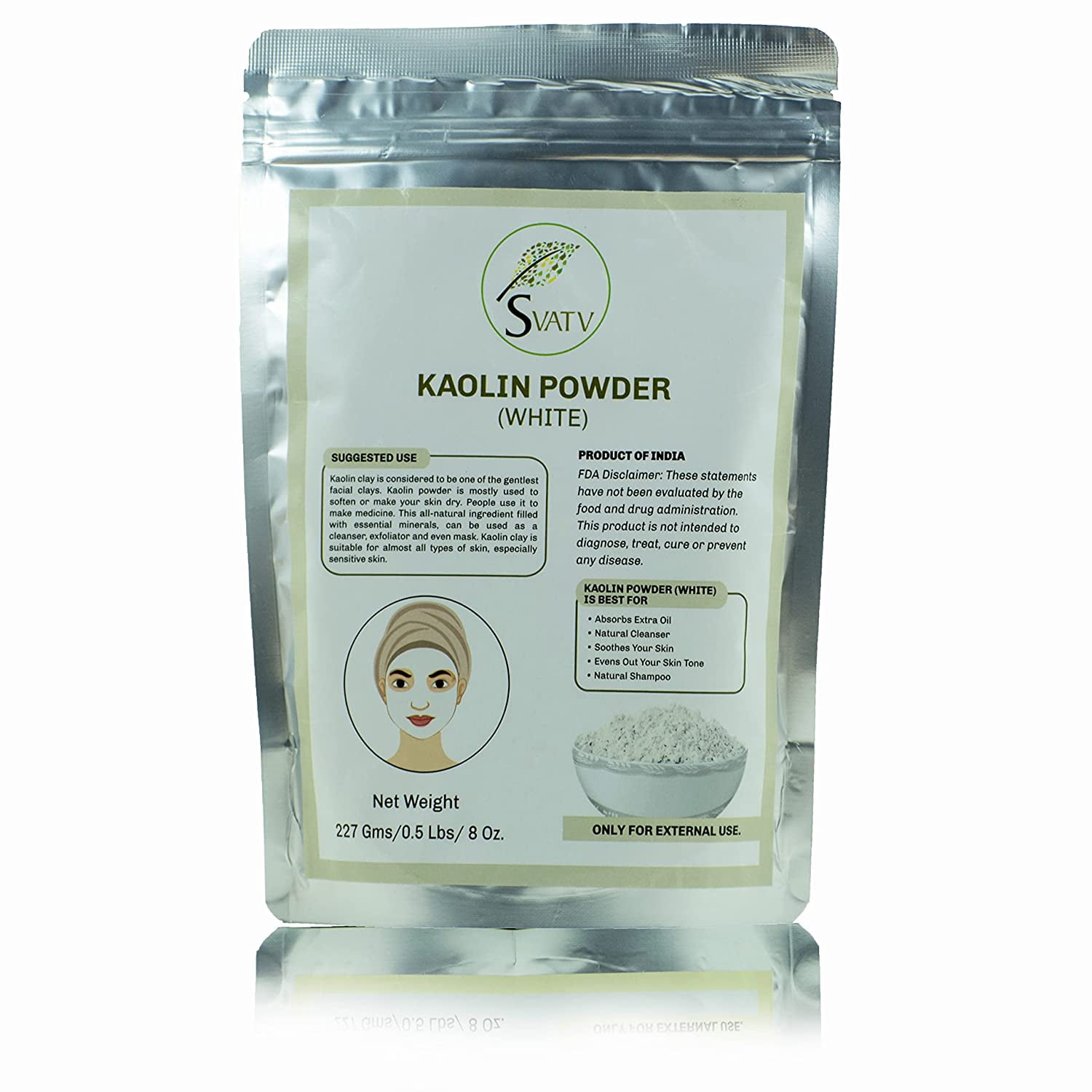 SVATV Kaolin White Clay Natural For Face Mask Herbal skin face Powder