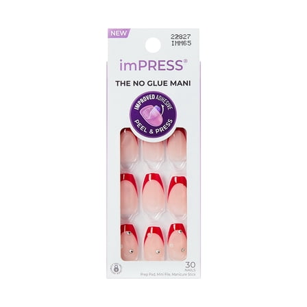 KISS imPRESS Press on Nails, ‘Happy World’, Red, Medium Coffin, 30 Count