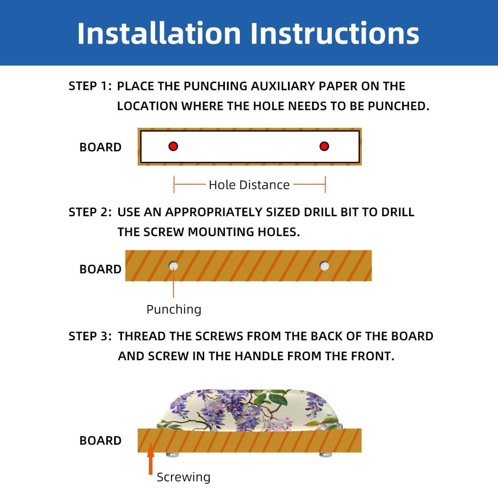 PhooArto 6 Pcs Cup Drawer Pulls, Purple Wisteria Flowers Pattern Shell Shape Handles Cabinet Knobs for Dresser Cupboard Closet Wardrobe with Screws