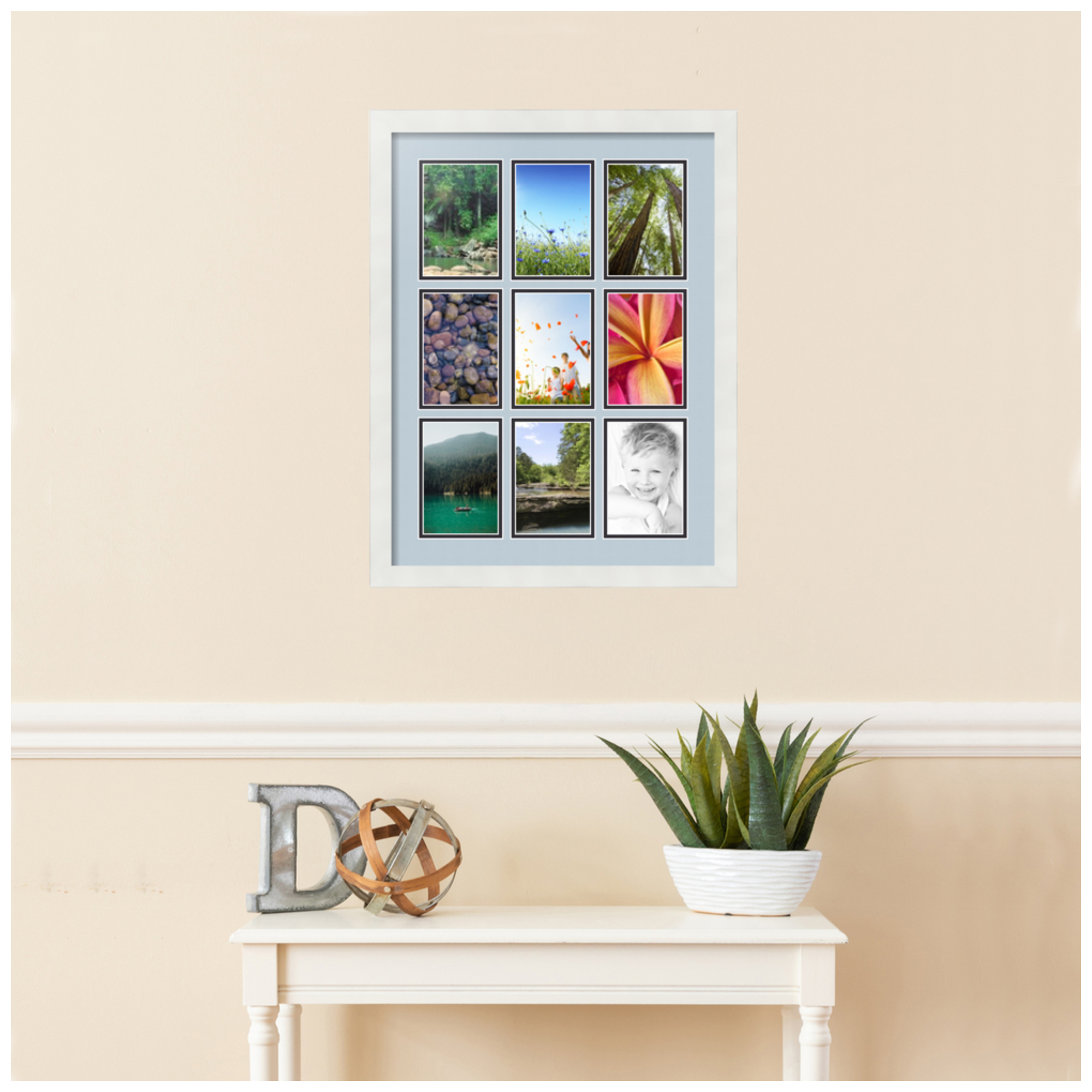 ArtToFrames Collage Photo Picture Frame with 9 - 4x6 Openings, Framed in White with Baby Blue and Black Mats (CDM-3966-213)
