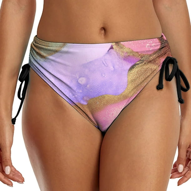 Gibobby Pantalones cortos de natación Parte inferior de bikini con estampado de moda casual deportiva para mujer con pantalones cortos con correa plegabl(Negro,CH)