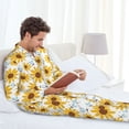 thumbnail image 6 of Susaid Sunflowers Print Men's Long Sleeve Pajama Set, Two-Piece Button-Down Loungewear PJs Set, Comfortable Sleepwear for Relaxation-X-Large, 6 of 7