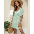 thumbnail image 3 of jinghuiyue Women Mesh Swimsuit Cover Up Sheer See Through Sexy V Neck Short Sleeve Swim Beach Coverup Dress S, 3 of 7