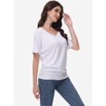 thumbnail image 6 of Womens Solid Short Sleeve V-Neck Boat Neck Dolman Top with Side Shirring Drape Tunic, 6 of 6