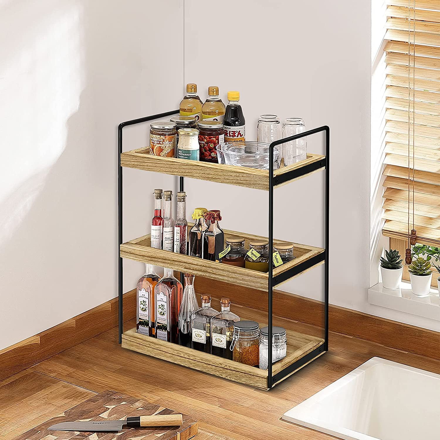 ZeenArt 3-Tier Bathroom Counter Organizer, Wood Countertop Storage Shelf for Kitchen Bedroom Offices