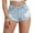 Light Blue-A1, variant on Lodgix Girl's Distressed Raw Hem Elastic Waist Jean Shorts Straight Leg Denim Shorts Black-L