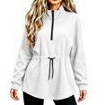 thumbnail image 5 of Women's Adjustable Drawstring Waist Sweatshirt Oversized Half Zip Stand Collar Long Sleeve Tunic Tops Loose Fit Casual Pullover Jackets White, 5 of 7