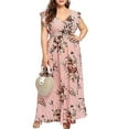 thumbnail image 2 of Clearance asdoklhq Womens Plus Size Clearance Dresses,Women Plus Size Summer V Neck Floral Print Boho Sleeveless Party Dress, 2 of 9