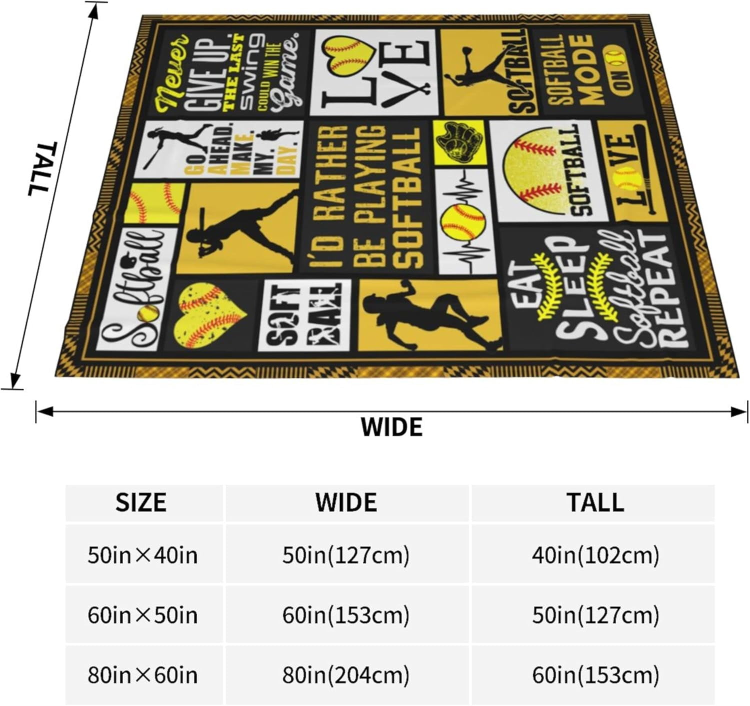 Softball Blanket 50"x60" Softball Gift Blanket Super Soft Warm and Comfortable Throw Blanket for Fall Winter Spring All Season