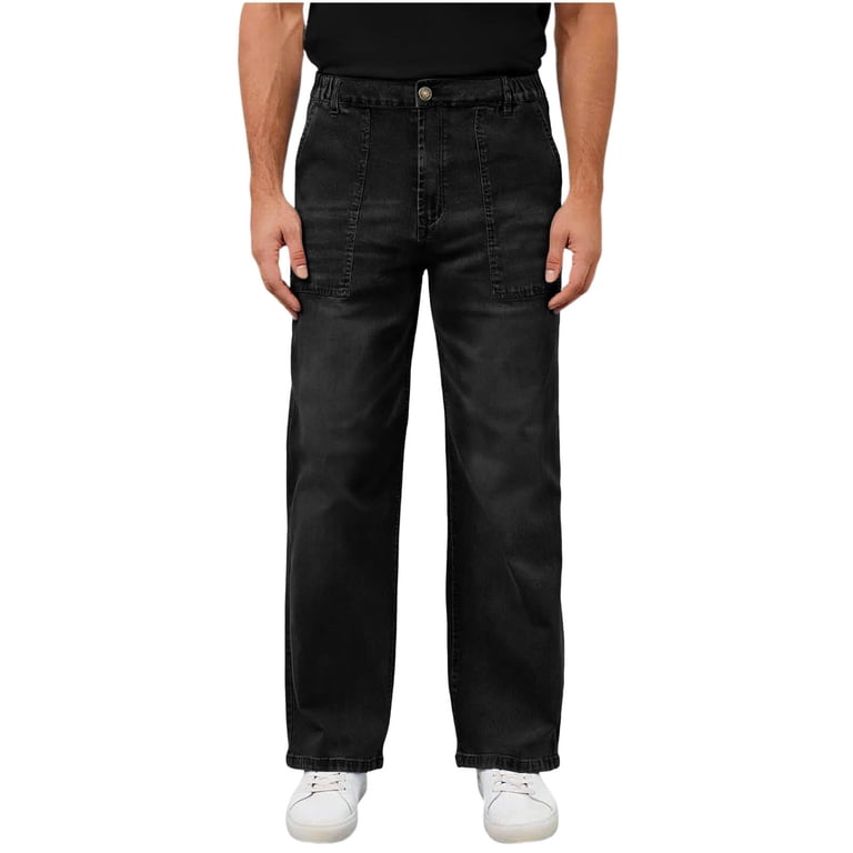 UQJfacai Mens Elastic Waist Jeans Loose Fit Stretch Denim Pants