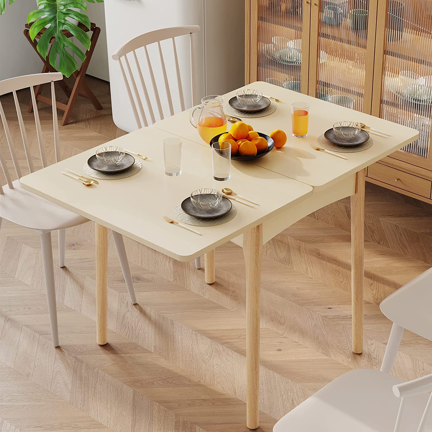 Folding Dining Table with Hidden Storage Space, Multipurpose Dining