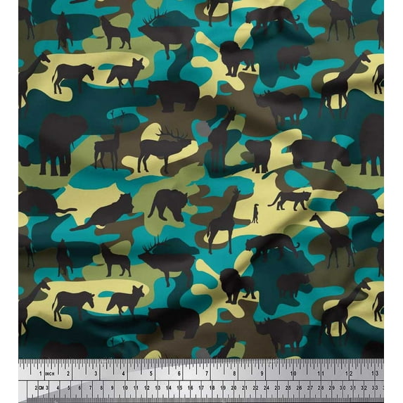 Soimoi Georgette Viscose Fabric Animals & Camouflage Printed Craft Fabric by The Yard 42 Inch Wide