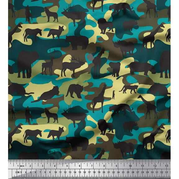 Soimoi Moss Georgette Fabric Animals & Camouflage Printed Fabric 1 Yard 42 Inch Wide