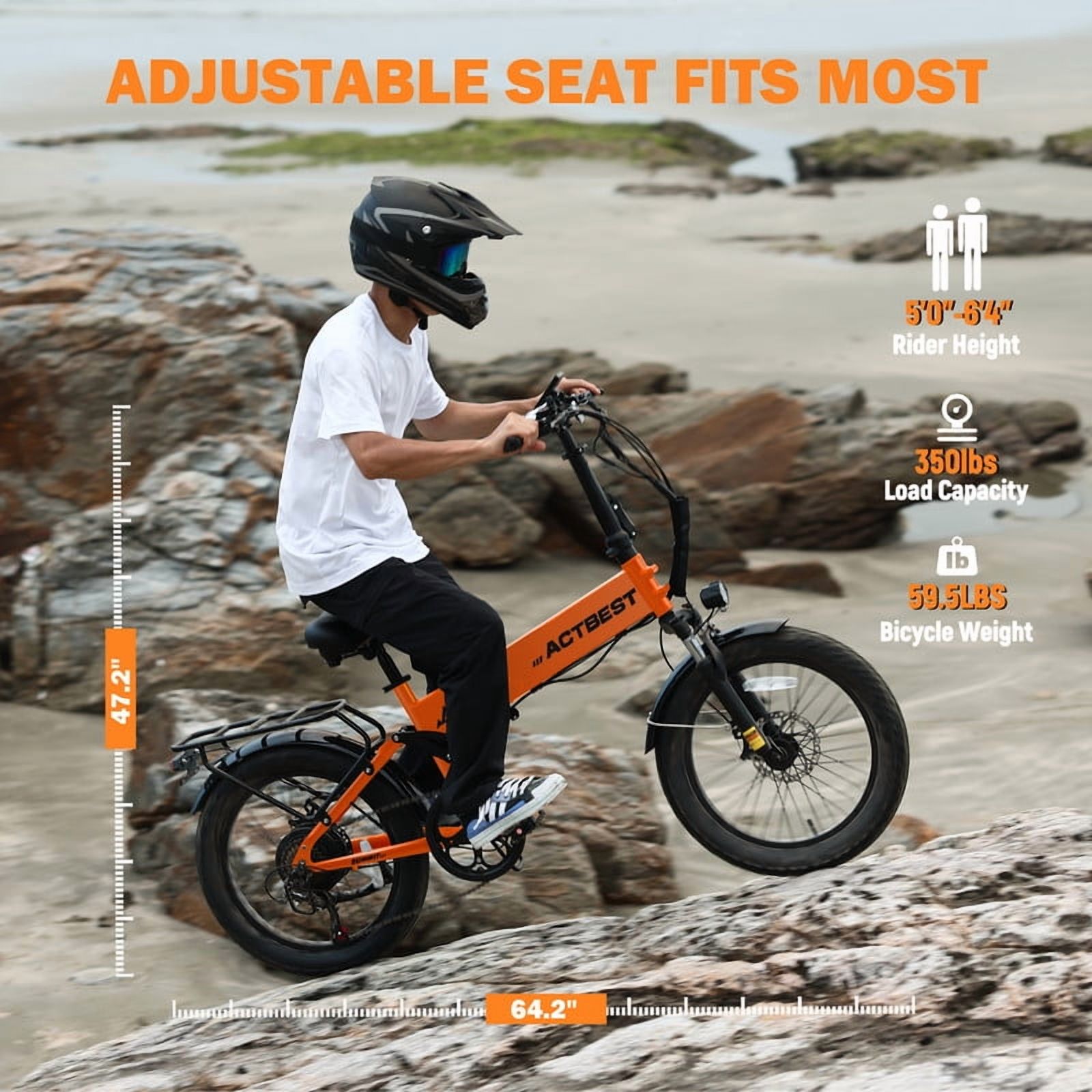 Electric Bicycle for Adults,1200W Peak Motor 28MPH Max Speed 48V 12AH, with Dual Suspension 20" Fat Tire Folding Ebike,7-Speed E Bicycle Orange