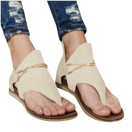 

Womens Sandals Solid Clip-Toe Zipper Casual Beach Comfy Shoes