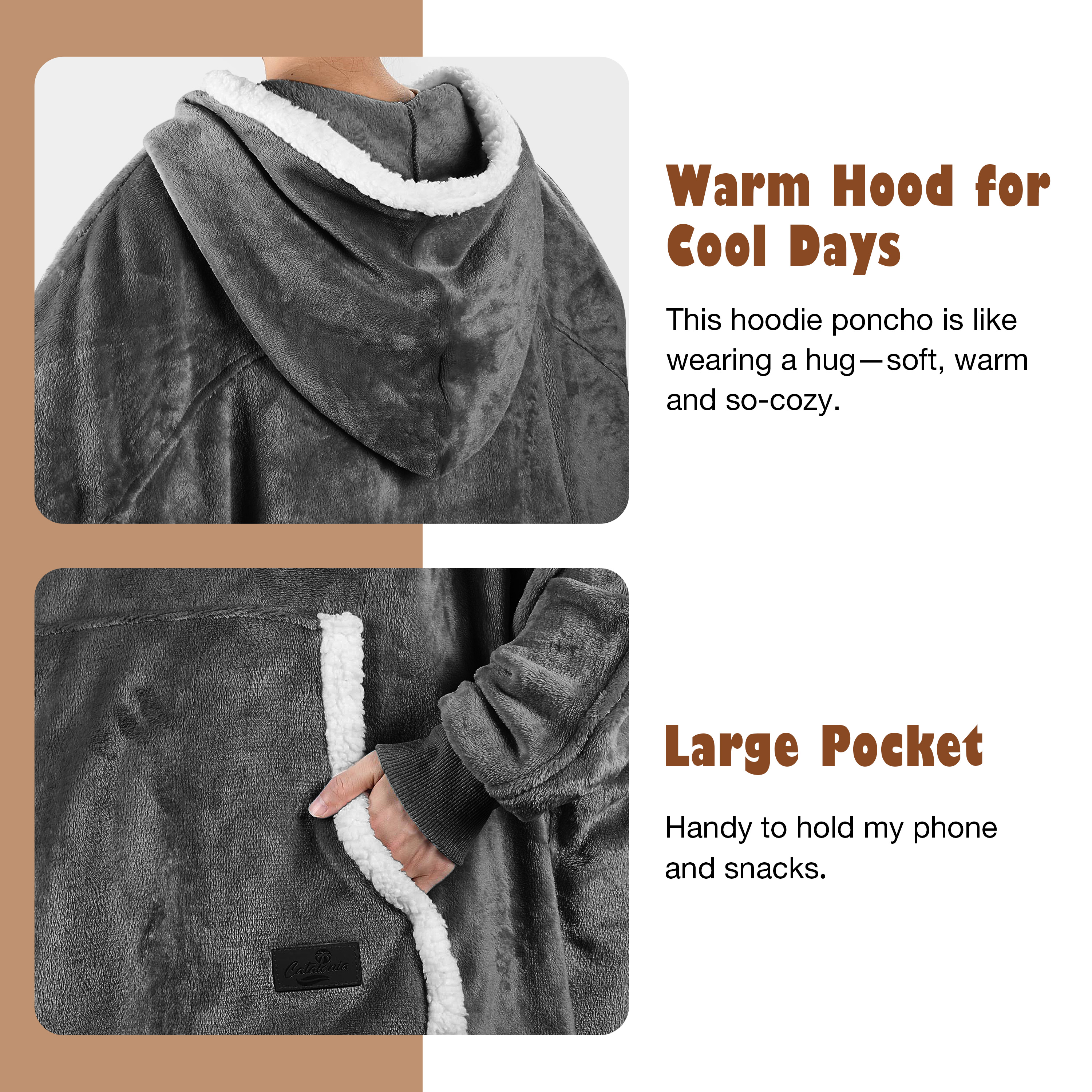 Oversized Hooded Poncho Cape, Casual Hoodie Sweatshirt, Batwing Coat Pullover | Light Weight, Cozy, Comfortable, Roomy | for Adults Women Men Teens