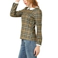 thumbnail image 4 of INSPIRE CHIC Women's  Peter Pan Collar Contrast Long Sleeve Shirt S Brown, 4 of 7