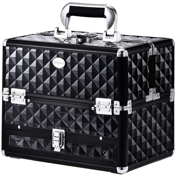 Joligrace Estuches de Tren de Maquillaje Estuches de Cosméticos de Maquillaje de Viaje Profesional Organizador Caja Portátil con Cajón Negro