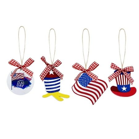 

Baocc pendant lights kitchen island 4pcs Independence Day Patriotic Bowknot Wooden Hanging Flag Pendant Home Decor