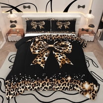 Homewish Cartoon Leopard Print Bowknot 3 Pieces Queen Comforter Set for Female Men Adults,Animal Cheetah Print Ultra Soft Bedding Sets,Dreamy Princess Bedding Comforter Set Breathable