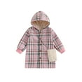 thumbnail image 2 of Toddler Girl Winter Coat Plaid Print Long Sleeve Hoodie Jacket and Crossbody Bag for Infant Baby Spring Fall Outwear, 2 of 10