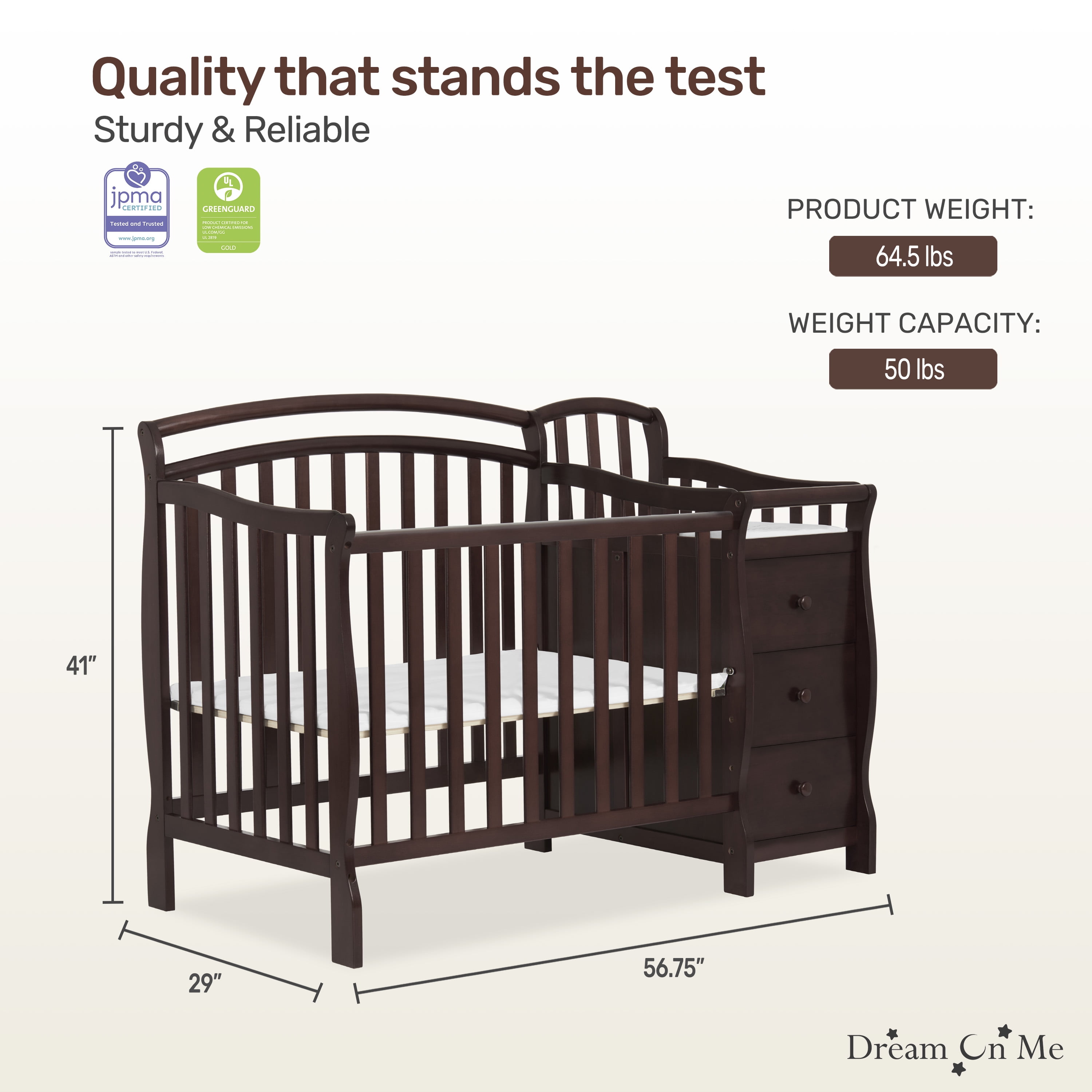 Dream On Me Casco 4-in-1 Mini Crib and Dressing Table, Espresso