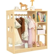 Kids Dress Up Storage for 1-3 Years Old Boys and Girls, Wooden Kids Wardrobe with Open Hanging