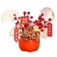 thumbnail image 2 of BGZLEU Chinese Lunar New Year Decoration Fake Flower Blessing Bucket Desk Gift Artificial Potted for Entryway Festival Wedding, Pomegranate, 2 of 8