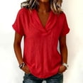 thumbnail image 2 of Linen Tops for Women Shawl Collar V Neck Short Sleeve Gauze Shirts Summer Lightweight Dressy Casual Blouses Red XXL, 2 of 6