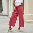 thumbnail image 6 of Ohufall Womens Solid Color Pants Elastic Waist Drawstring Pant Fashion Wide Leg Breathable Comfort Casual Pants, 6 of 6