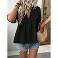thumbnail image 2 of Women'S Summer Short Sleeve Babydoll Top Ruffle V Neck Dots Flowy Shirt Blouse Black S, 2 of 6
