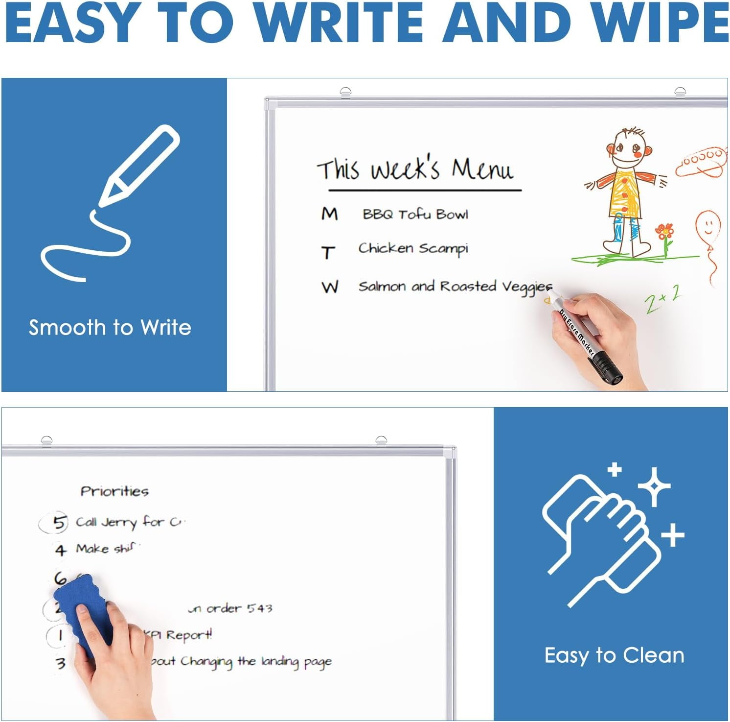 Double Sided White Board Dry Erase, 20 x 30 inch Magnetic Dry Erase Board Whiteboard for Wall, Aluminum Frame Wall-Mounted or Hanging Whiteboard Marker Board Writing Board