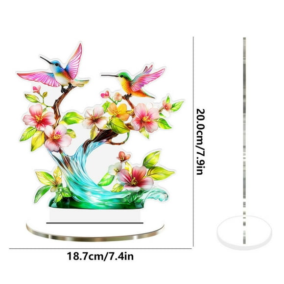 Acrylic Tabletop Decor, Bird Desktop Ornament with 3D Multi-Layer Birds and Colorful Branches Design, Modern Decorative Stand for Home Office Shelf and Living Room Display