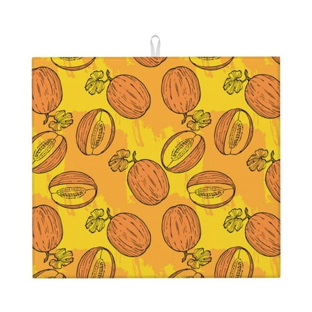 

Dish Drying Mats for Kitchen Counter Cute Cantaloupe Orange 16x18in Dish Drying Pad Coffee Mat with Hanging Loop Super absorbent Kitchen Counter Mat Coffee Bar Accessories