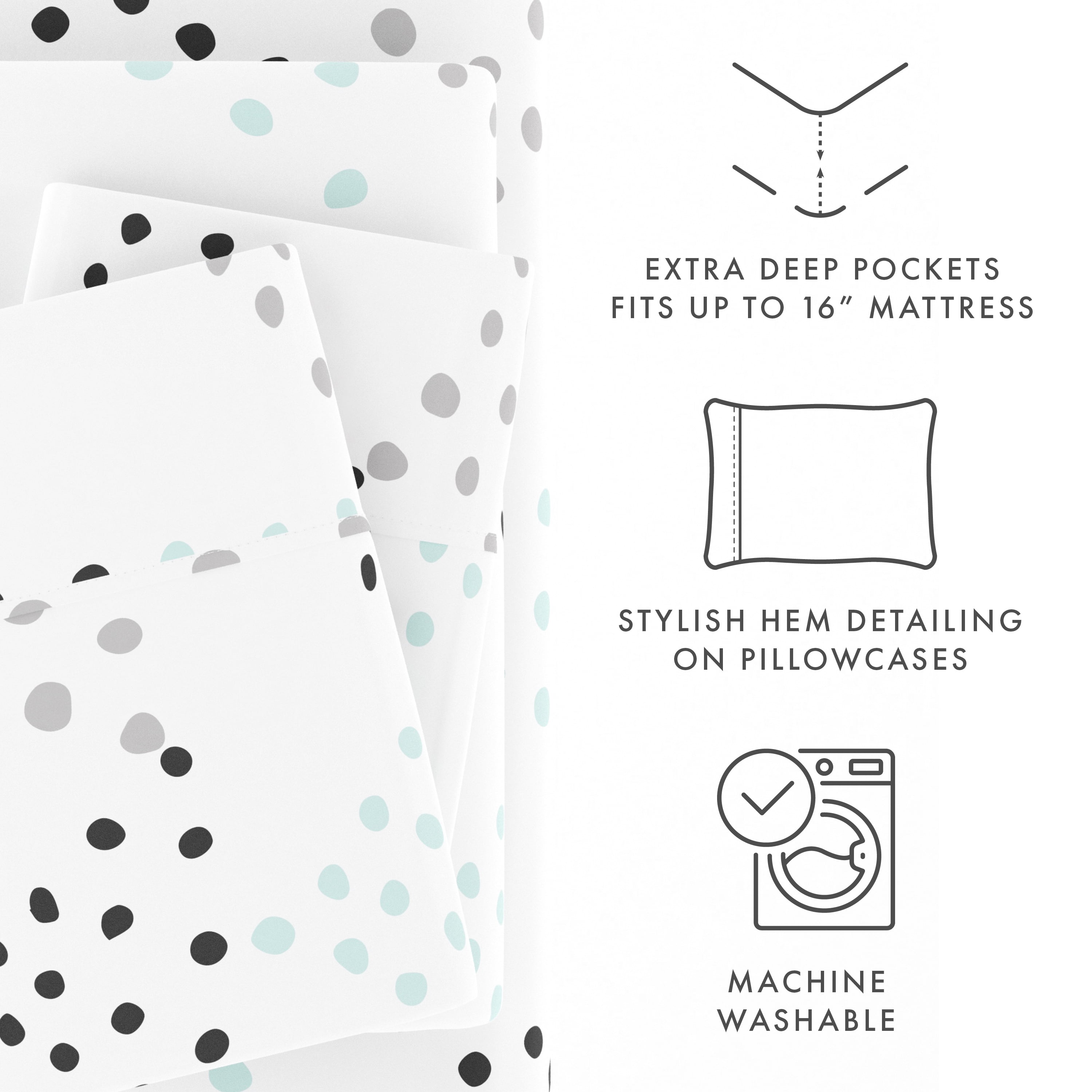 Noble Linens 4 Piece Pattern Microfiber Bed Sheets Set, Light Gray Trio, Queen