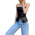 thumbnail image 2 of Mialoley Women's Corset Tops, Strapless Button Down PU Leather Bustier, 2 of 8