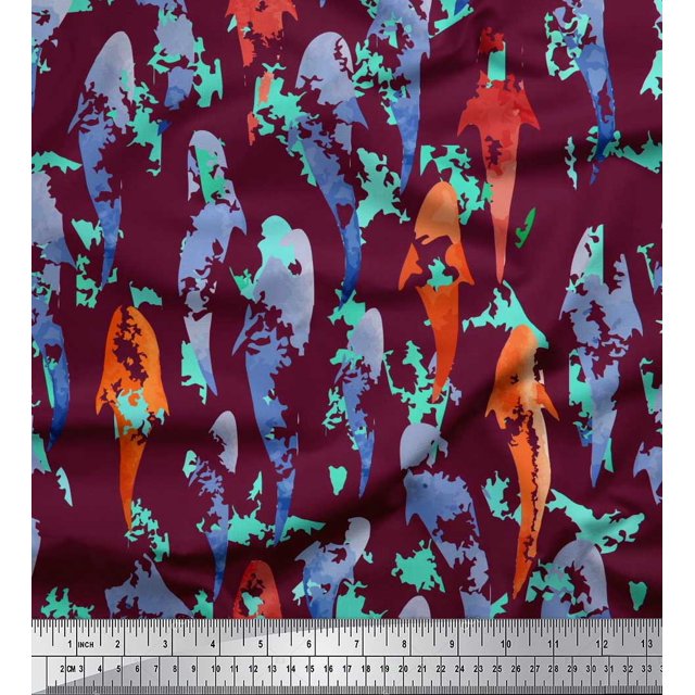 Soimoi Purple Modal Satin Fabric Fish Ocean Print Sewing Fabric Yard 42 Inch Wide