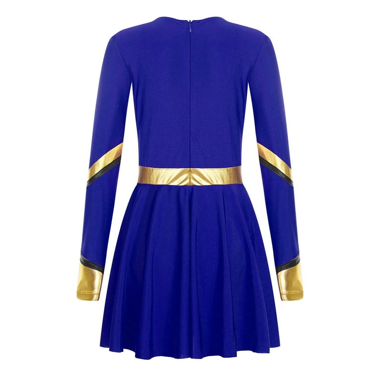 TiaoBug Girls Kids Diamond Long Sleeve Dance Dresses Cheer Leader  Cheerleading Team Uniform Dress Up Blue 14 - Walmart.com