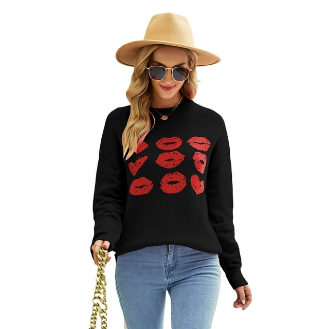 Wangsaura Chandail pour Femmes de la Saint-Valentin à Imprimé de Cœurs, Hauts Tricotés, Pulls