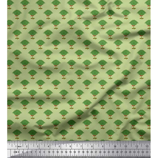 Soimoi Polyester Crepe Fabric Lotus Block Printed Craft Fabric by The Yard 42 Inch Wide