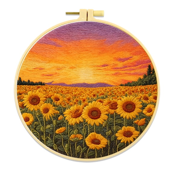 Guodhu Sunflower Field Embroidery Kit for Beginners Adults Stamped Cross Stitch Kits with Flowers Patterns DIY Needlepoint Practice Kit Mixed Material(Multicolor D)