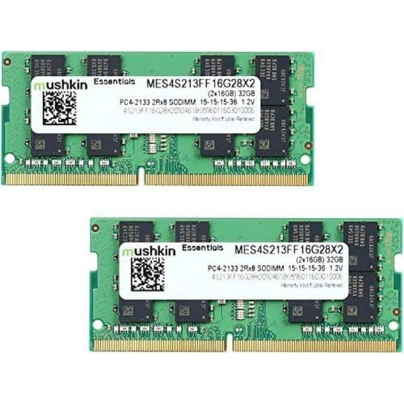 Mushkin Essentials - DDR4 DRAM Ordinateur Portable - 32GB (2x16GB) SODIMM Kit de Mémoire - 2133MHz (PC4-17000) CL-15 - 260-pin 1.2V Ordinateur Portable RAM - Double Canal - Basse Tension - (MES4S213FF16G28X2)